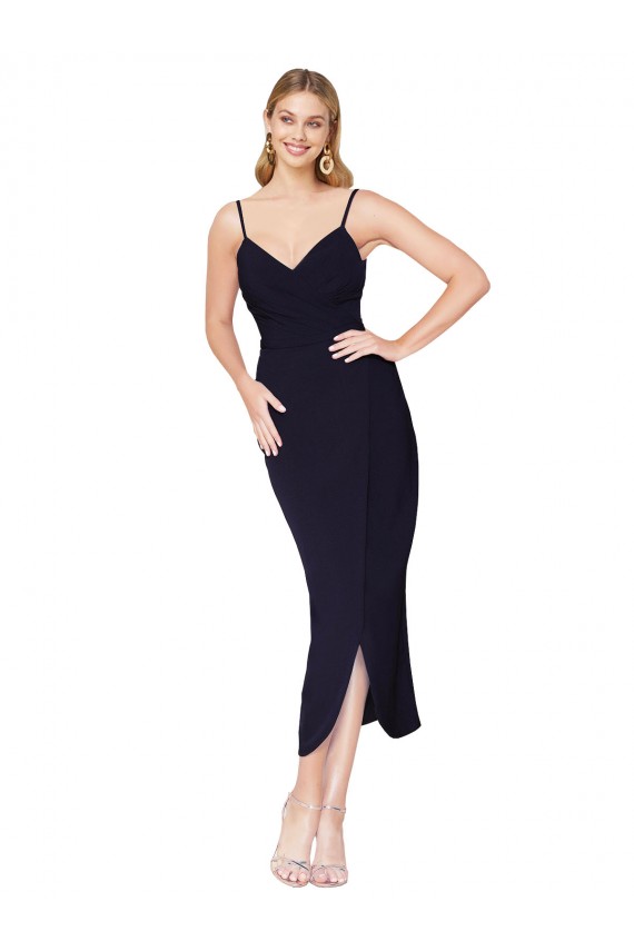 High Neck Spaghetti Straps Formal Crepe Short Cocktail Wrap Bridesmaid Dress / Prom Dress for Sale
