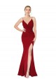 Spaghetti Straps V-Neck Long Formal Crepe Dress with High Slit for Sale