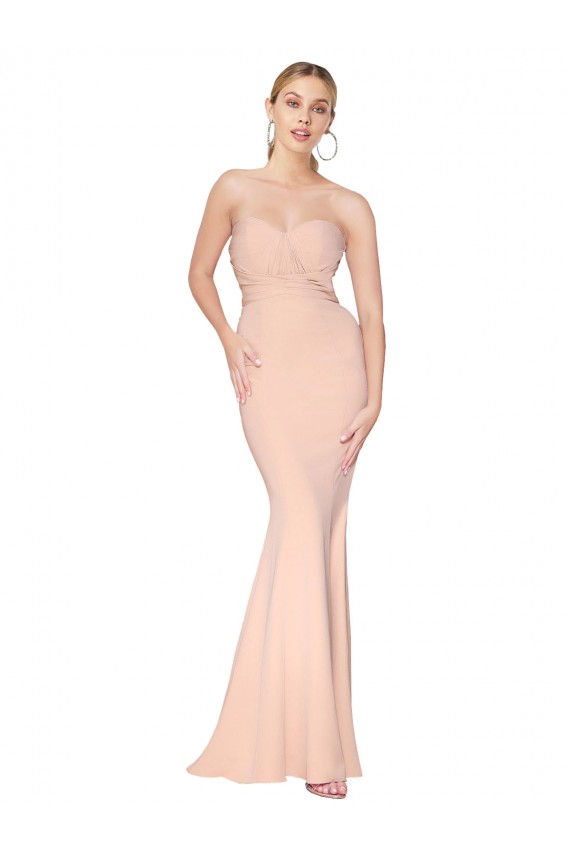 Sweetheart Shirred Neck Long Floor Length Formal Crepe Bridesmaid Dress / Prom Dress for Sale