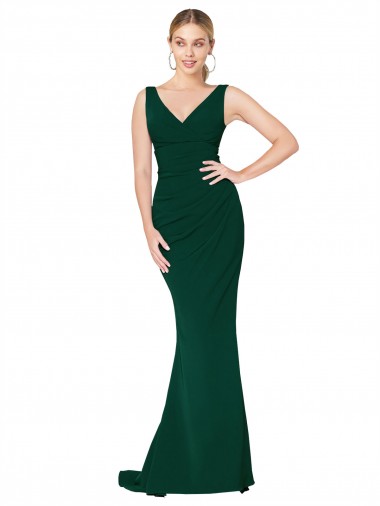 V-Neck Floor Length Long Formal Crepe Mermaid Bridesmaid Dress / Prom Dress for Sale