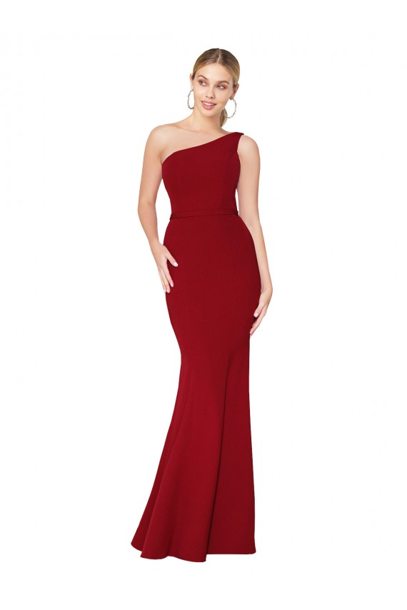One Shoulder Long High Neck Sleeveless Mermaid Formal Crepe Bridesmaid Dress / Prom Dress for Sale