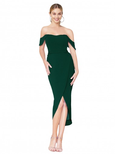 Off the Shoulder Knee Length Formal Crepe Short Cocktail Wrap Bridesmaid Dress / Prom Dress for Sale