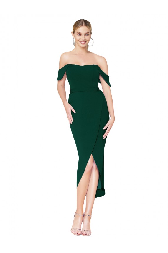 Off the Shoulder Knee Length Formal Crepe Short Cocktail Wrap Bridesmaid Dress / Prom Dress for Sale