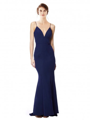 Deep V-Neck Spaghetti Straps Mermaid Formal Crepe Bridesmaid Dress / Prom Dress for Sale