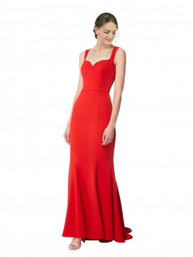 Long Chapel Train Fishtail Maxi Formal Crepe Bridesmaid Dress / Prom Dress with Sweetheart Neckline for Sale