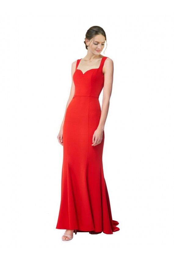 Long Chapel Train Fishtail Maxi Formal Crepe Bridesmaid Dress / Prom Dress with Sweetheart Neckline for Sale