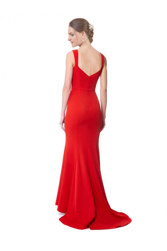 Long Chapel Train Fishtail Maxi Formal Crepe Bridesmaid Dress / Prom Dress with Sweetheart Neckline for Sale