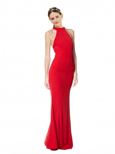 Halter Neck Keyhole Back Sleeveless Formal Crepe Maxi Bridesmaid Dress / Prom Dress for Sale