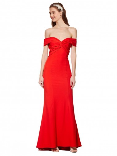 Cross Front and Back Bardot Sleeveless Formal Crepe Maxi Bridesmaid Dress / Prom Dress for Sale