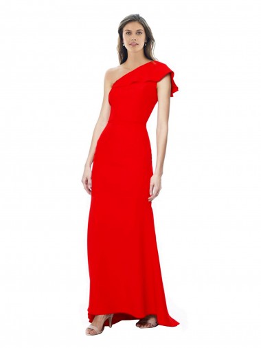 High Neck Ruffle Frill One Shoulder Maxi Formal Crepe Bridesmaid Dress / Prom Dress for Sale