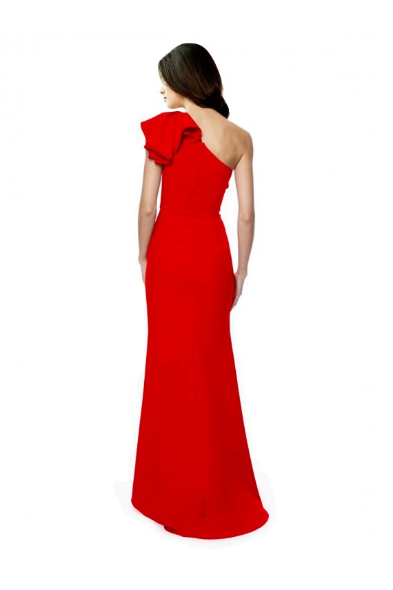 High Neck Ruffle Frill One Shoulder Maxi Formal Crepe Bridesmaid Dress / Prom Dress for Sale