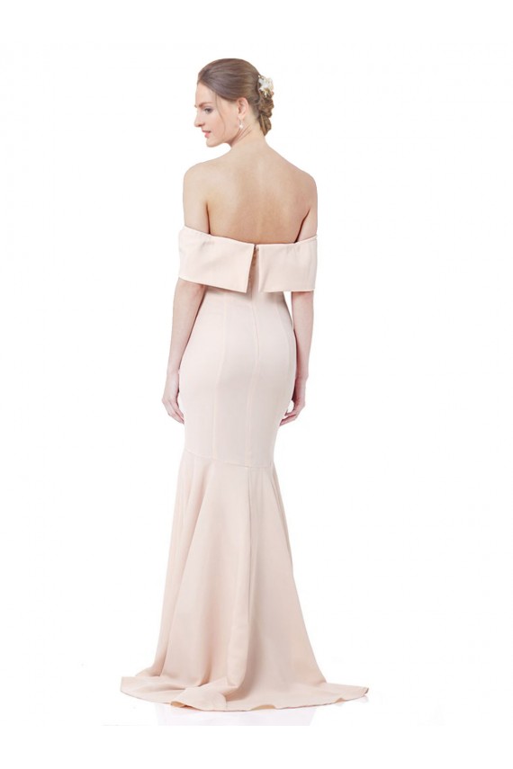 Mermaid Bardot Maxi Formal Crepe Bridesmiad Dress with Fishtail Train for Sale