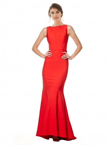 High Neck Maxi Formal Crepe Bridesmiad Dress with Exaggerated Back Ruffle for Sale