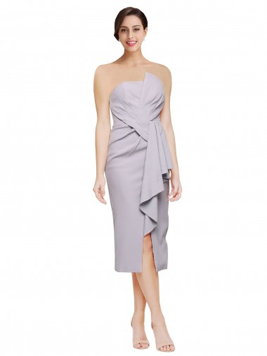 Short Cocktail Length Strapless Formal Crepe Bridesmaid Dress / Prom Dress with Ruffles for Sale