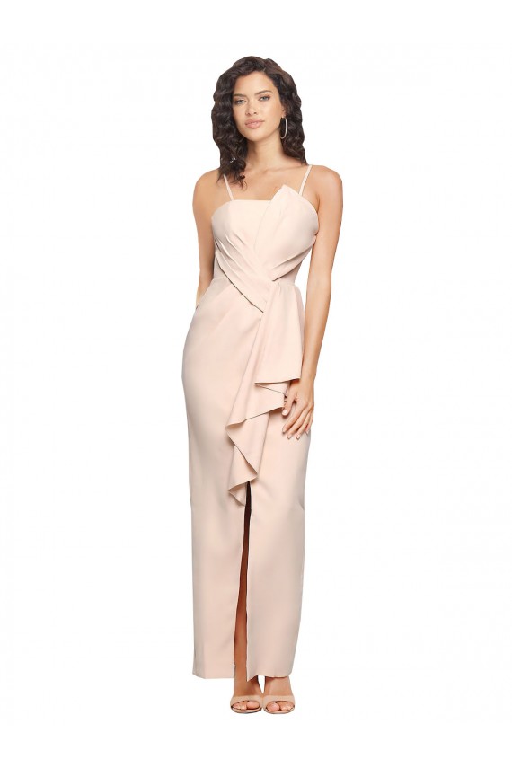 Long Full Length Ruffles Strapless Low Back Crepe Bridesmaid Dress / Prom Dress with Straps for Sale