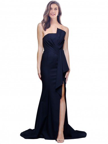 Long Strapless Sweep Train Low Back Crepe Bridesmaid Dress / Prom Dress for Sale