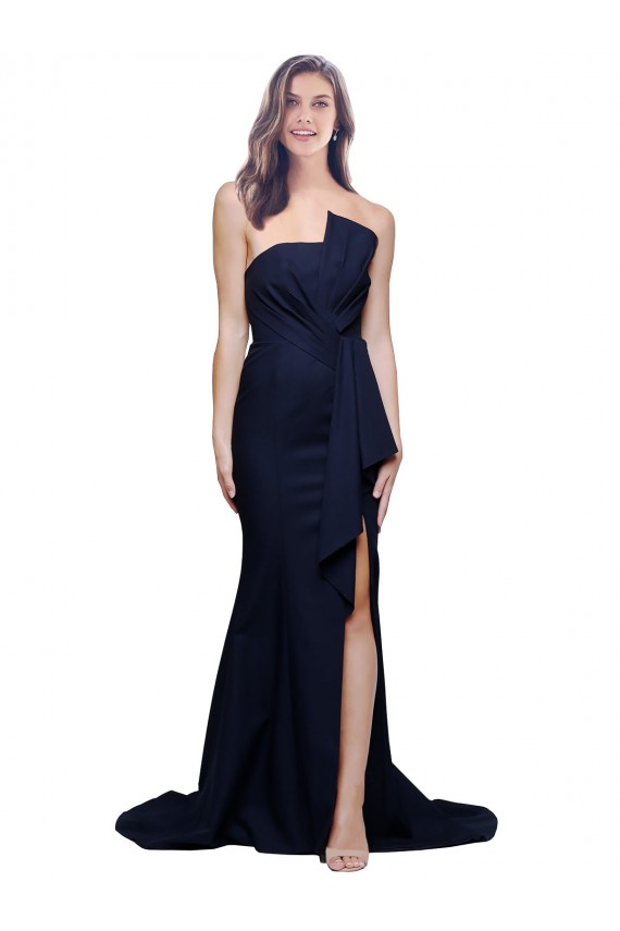 Long Strapless Sweep Train Low Back Crepe Bridesmaid Dress / Prom Dress for Sale