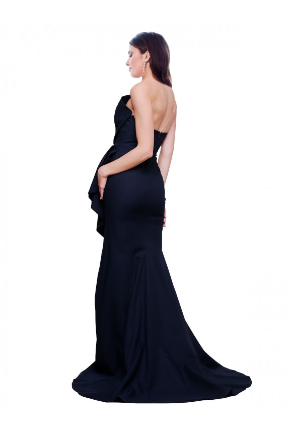 Long Strapless Sweep Train Low Back Crepe Bridesmaid Dress / Prom Dress for Sale