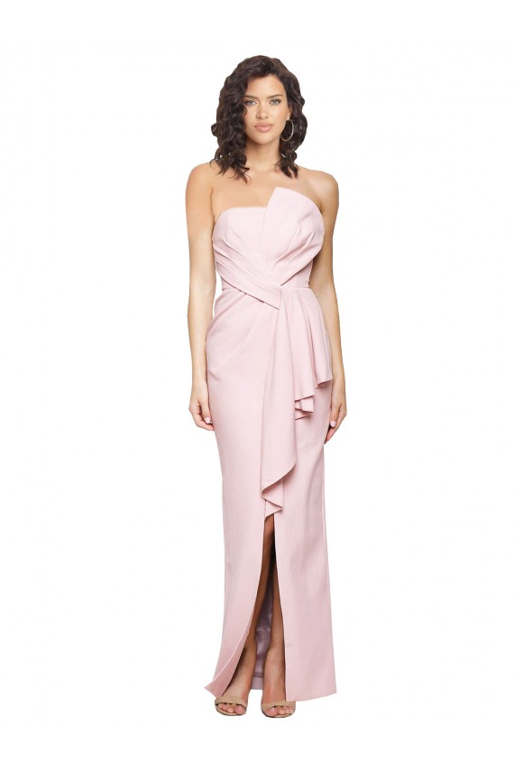 Strapless Long Full Length Ruffles Low Back Formal Crepe Bridesmaid Dress / Prom Dress for Sale