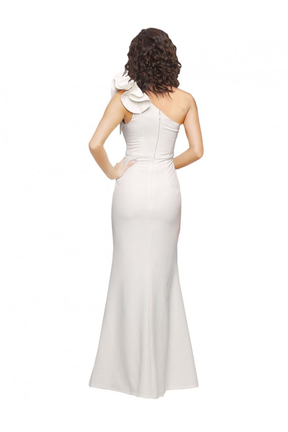 One Shoulder Long Full Length Formal Crepe Bridesmaid Dress / Prom Dress with Ruffles and Side Split for Sale