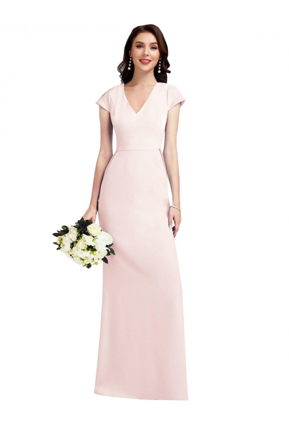 Cap Sleeve A-Line Formal Crepe Bridesmaid Dress / Prom Dress with Pockets for Sale