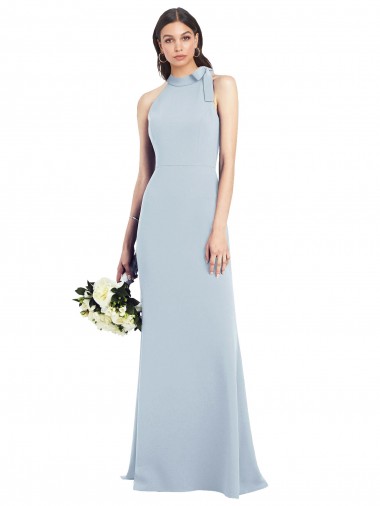 Halter Bow Neck Open Back Soft Full Length Trumpet Bridesmaid Dress / Prom Dress for Sale