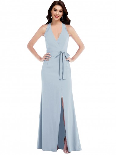 Open Back Halter Maxi Formal Crepe Bridesmaid Dress / Prom Dress with Draped Bow for Sale