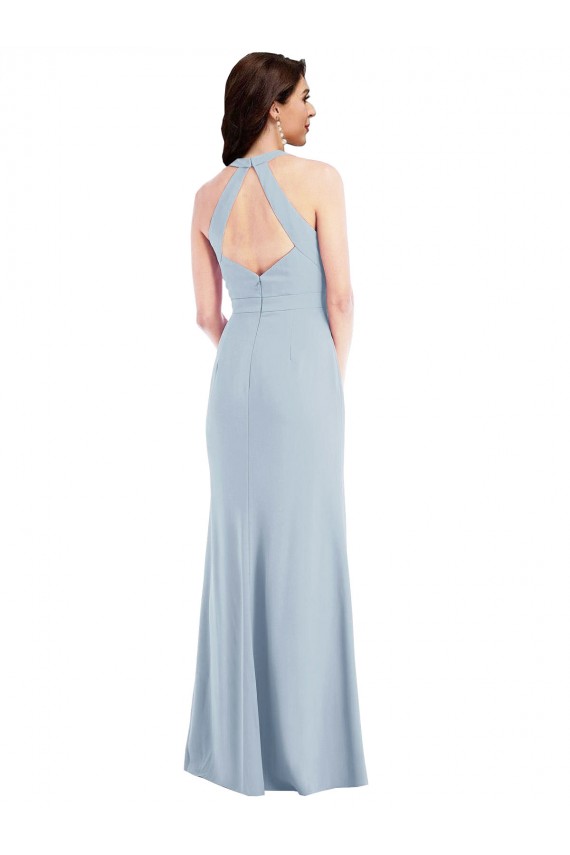 Open Back Halter Maxi Formal Crepe Bridesmaid Dress / Prom Dress with Draped Bow for Sale