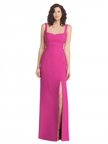 Wide Strap Notch Empire Waist Bridesaid Dress with Front Slit for Sale