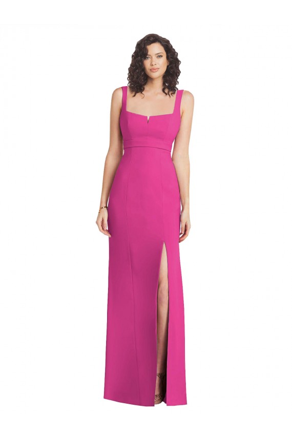 Wide Strap Notch Empire Waist Bridesaid Dress with Front Slit for Sale