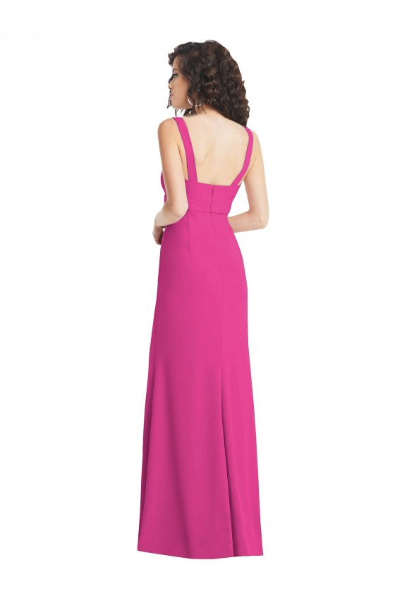 Wide Strap Notch Empire Waist Bridesaid Dress with Front Slit for Sale