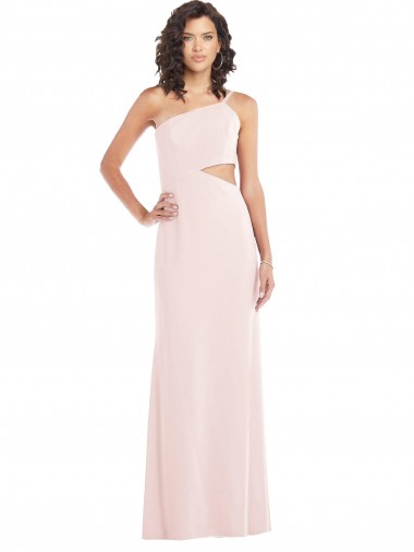 Flirty One Shoulder Midriff Cutout Maxi Formal Crepe Bridesmaid Dress / Prom Dress for Sale