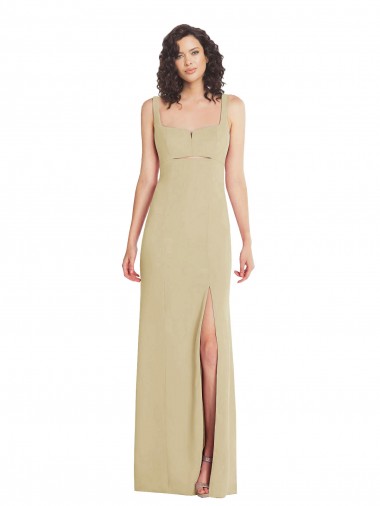 Wide Strap Slash Cutout Empire Formal Crepe Bridesmaid Dress / Prom Dress with Front Slit for Sale