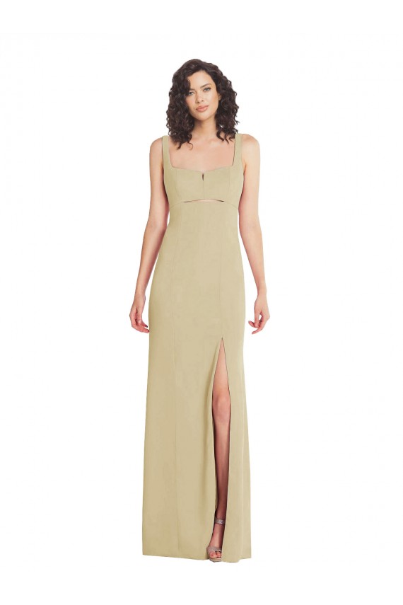 Wide Strap Slash Cutout Empire Formal Crepe Bridesmaid Dress / Prom Dress with Front Slit for Sale
