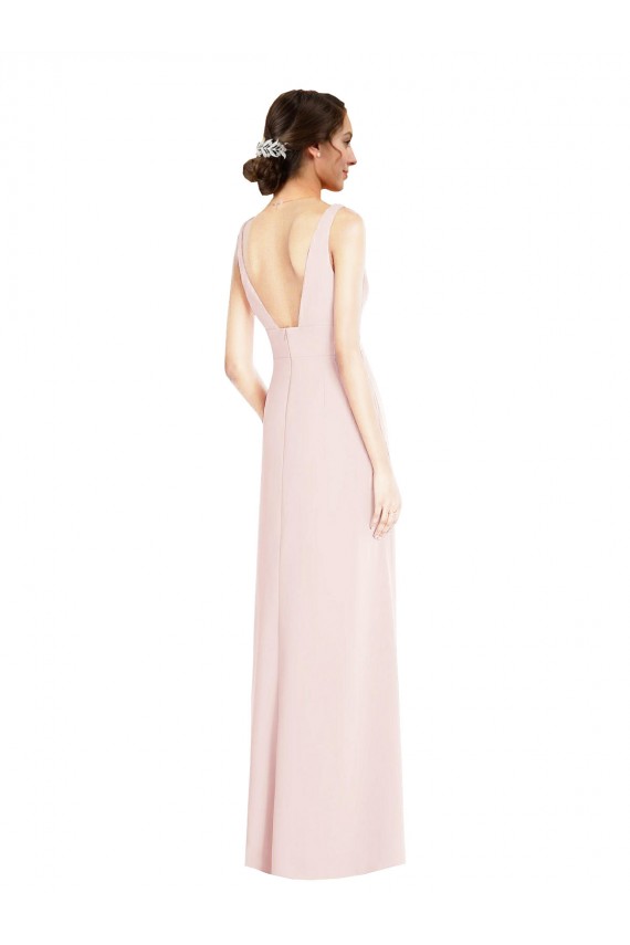 Square Neck Low Back A-Line Bridesmaid Dress / Prom Dress with Front Slit and Pockets for Sale