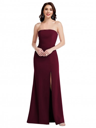 Strapless Crepe Maxi Bridesmaid Dress / Prom Dress with Front Slit for Sale