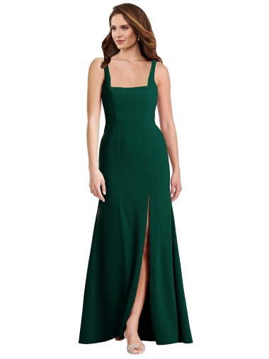 Square Neck Trumpet Maxi Bridesmaid Dress / Prom Dress with Front Slit for Sale