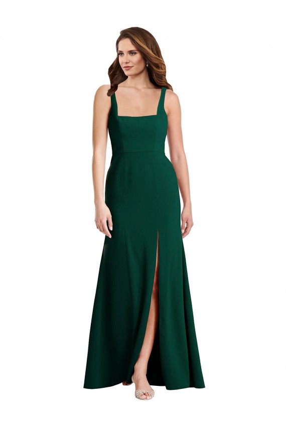 Square Neck Trumpet Maxi Bridesmaid Dress / Prom Dress with Front Slit for Sale