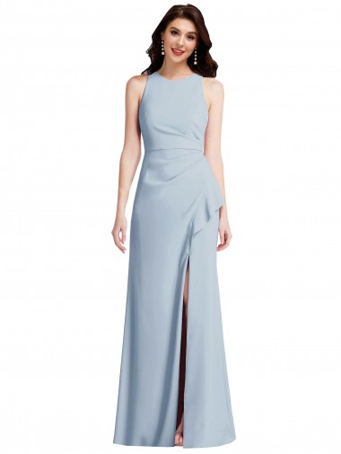 Halter Maxi Bridesmaid Dress / Prom Dress with Cascade Ruffle Slit for Sale