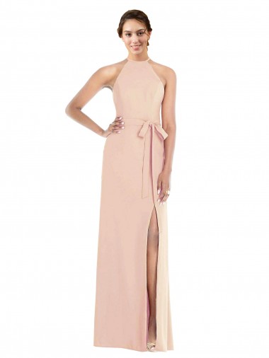 Halter Criss Cross Cutout Back Maxi Formal Crepe Bridesmaid Dress / Prom Dress for Sale
