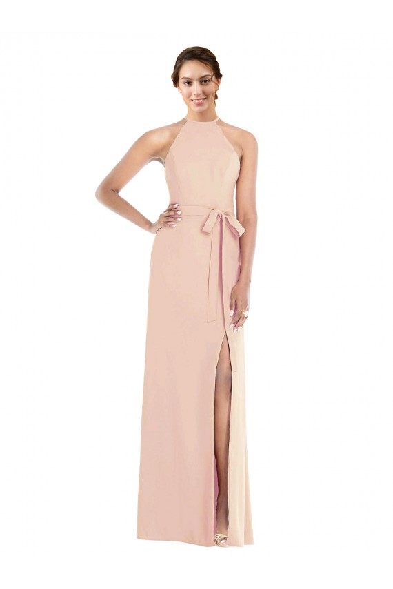 Halter Criss Cross Cutout Back Maxi Formal Crepe Bridesmaid Dress / Prom Dress for Sale