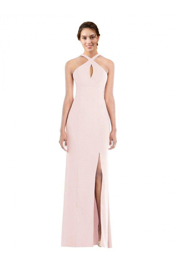 Criss Cross Halter Princess Line Trumpet Formal Crepe Bridesmaid Dress / Prom Dress for Sale