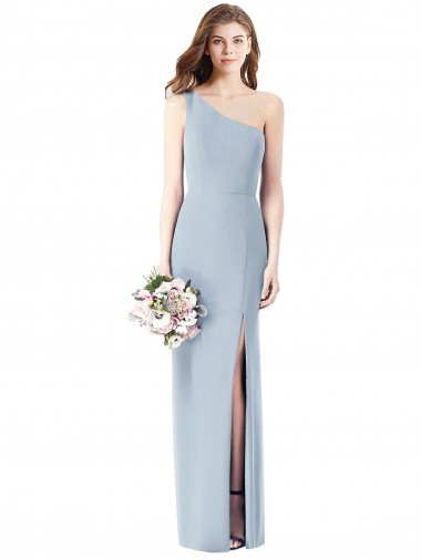 One Shoulder Crepe Trumpet Bridesmaid Dress / Prom Dress with Front Slit for Sale