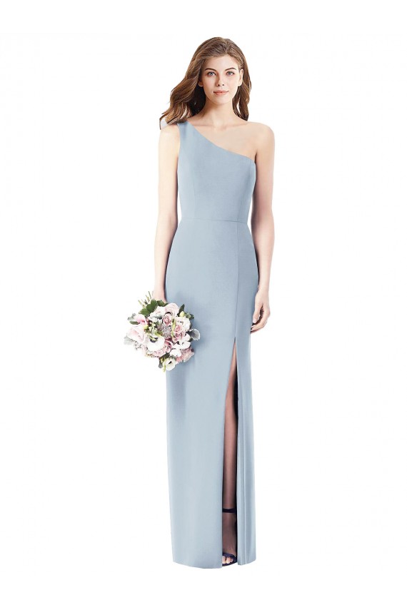 One Shoulder Crepe Trumpet Bridesmaid Dress / Prom Dress with Front Slit for Sale