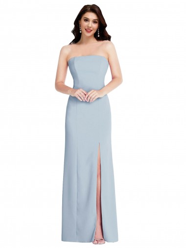Strapless Scoop Back Maxi Formal Crepe Bridesmaid Dress / Prom Dress with Front Slit for Sale