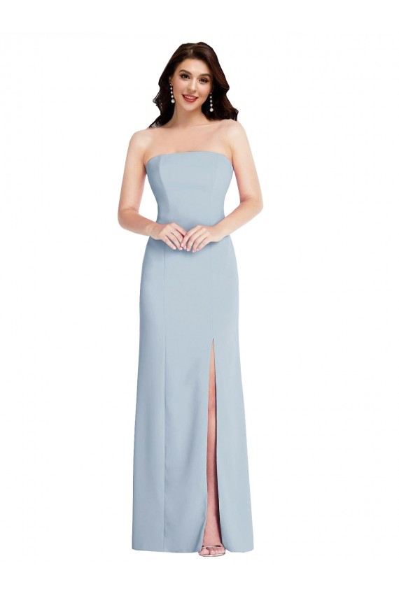 Strapless Scoop Back Maxi Formal Crepe Bridesmaid Dress / Prom Dress with Front Slit for Sale