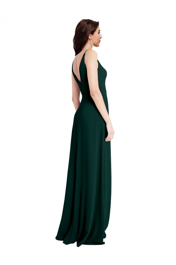 Slim A-Line V-Neck Full Length Formal Crepe Bridesmaid Dress / Prom Dress with Side Slit for Sale