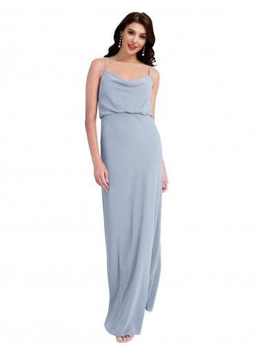 Draped Cowl Neck Long Formal Crepe Bridesmaid Dress / Prom Dress with Spaghetti Straps for Sale