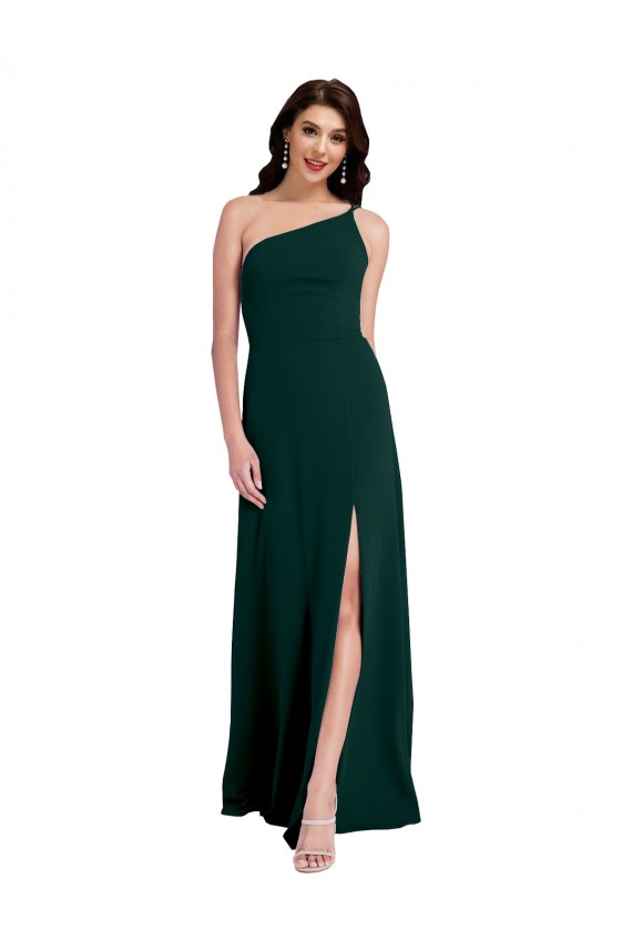A-Line Slim One Shoulder Formal Crepe Bridesmaid Dress / Prom Dress with Asymmetrical Straps and Side Slit for Sale