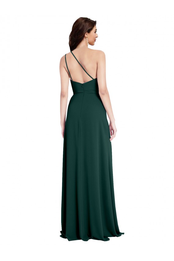 A-Line Slim One Shoulder Formal Crepe Bridesmaid Dress / Prom Dress with Asymmetrical Straps and Side Slit for Sale